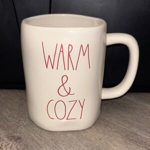 Rae Dunn Cream Mug with Red 'Warm & Cozy' Design